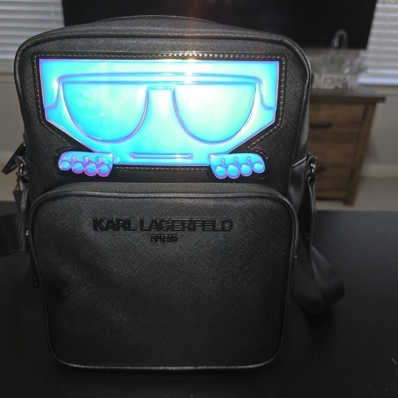 Karl Lagerfeld Black Crossbody Bag with Blue Accent Unisex